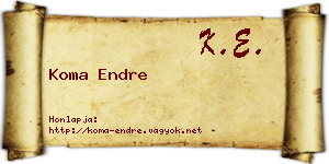 Koma Endre névjegykártya